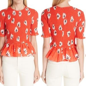 Ganni smocked cotton Silk Blend Floral peplum
